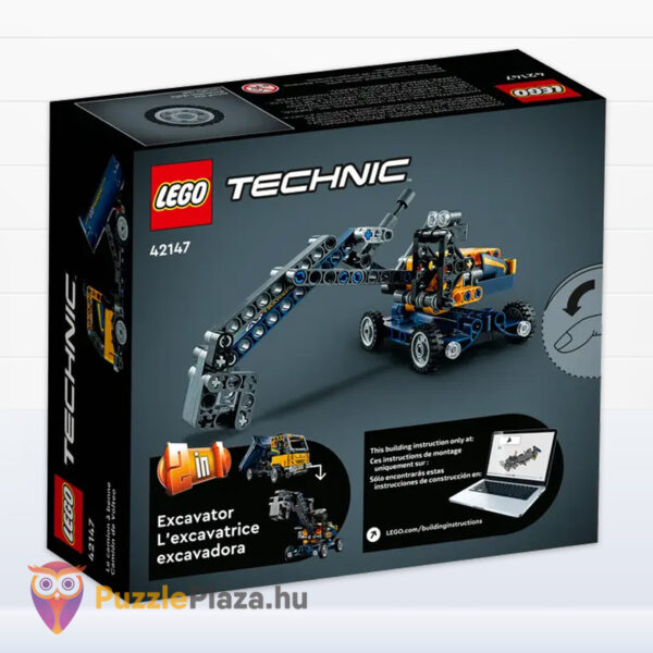 Lego Technic 42147: Billenőplatós dömper és markológép (2 az 1-ben) doboza, hátulról