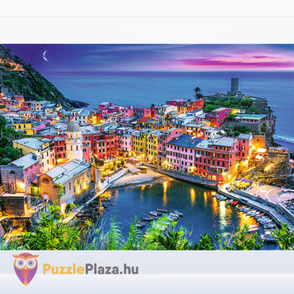 Vernazza, Olaszország: Tengeri kilátás alkonyatkor, 1000 db-os puzzle és puzzle ragasztó képe (Trefl 10651)