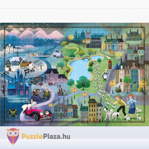 101 kiskutya története a térképen puzzle képe, 1000 db (Clementoni Story Maps 39665)