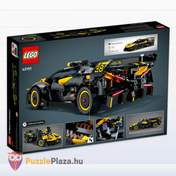 Bugatti Bolide versenyautó doboza hátulról (Lego Technic 42151)