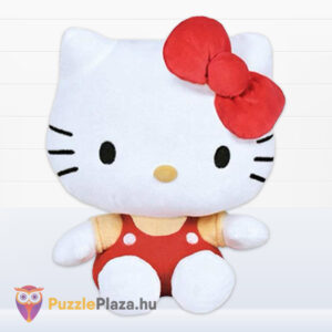 Hello Kitty plüss cica, piros ruhában (14 cm)