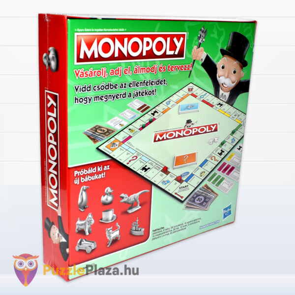 Klasszikus Monopoly társasjáték (új kiadás) doboza hátulról, balról