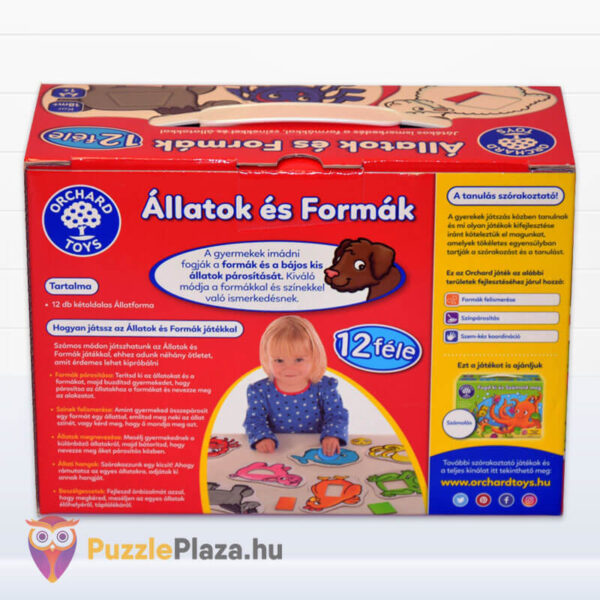 Orchard Toys: Állatok és alakzatok formakereső készségfejlesző játék doboza hátulról