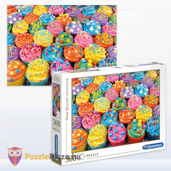 Cupcake puzzle képe és doboza (színes sütik kirakó), 500 db (Clementoni 35057)