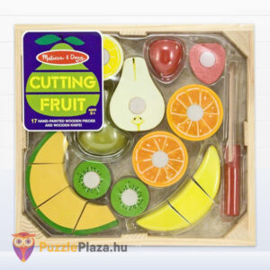 Szerepjáték: Szeletelhető játék gyümölcsök, fa gyümölcsös ládában, (Melissa & Doug)