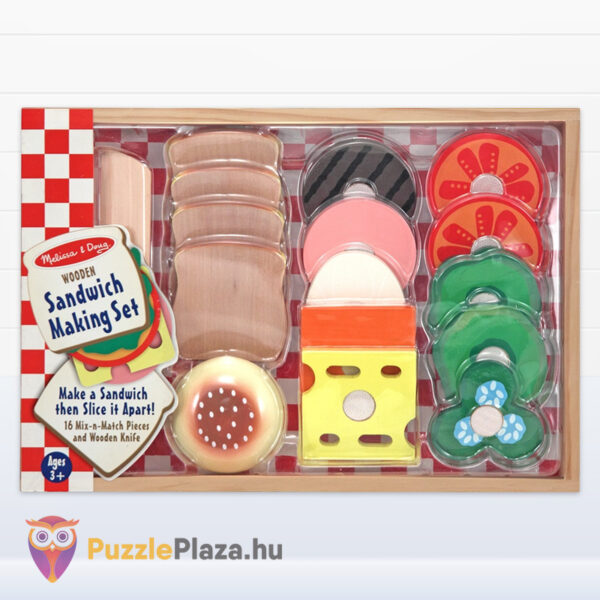 Szerepjáték: Szendvicskészítés, 17 db-os konyhai fajáték, szeletelhető hozzávalókkal (Melissa & Doug)