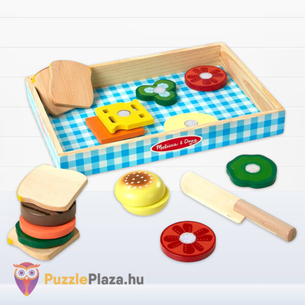 Szerepjáték: Szendvicskészítés, 17 db-os konyhai fajáték tartalma, szeletelhető hozzávalókkal (Melissa & Doug)