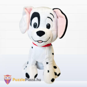 101 kiskutya: Foltos szemű plüss dalmata kutya, fekete fehér füllel, piros nyakörvvel (26 cm)