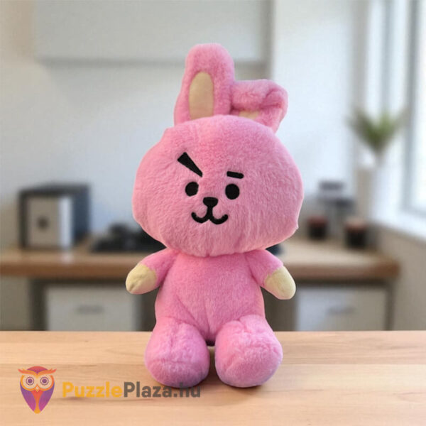 BT21: Cooky, a rózsaszín plüss nyúl, 26 cm, Jungkook karaktere az asztalon