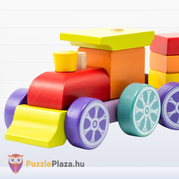 Fa vonat, 15 darabos készségfejlesztő fajáték készlet mozdonya (Cubika)