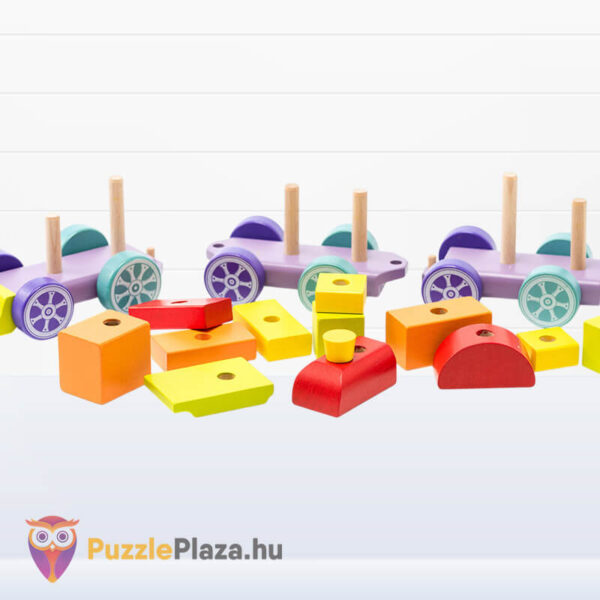 Fa vonat, 15 darabos készségfejlesztő fajáték készlet tartalma (Cubika)