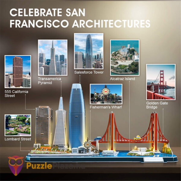 San Francisco: 90 db-os 3D puzzle épületei, LED világítással (CubicFun)