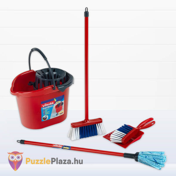 Szerepjáték: Házimunka, Vileda takaritókocsi, seprűvel és lapáttal (Klein 6742)