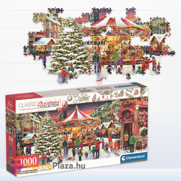Meghitt karácsonyi vásár, 1000 db-os panoráma puzzle doboza (Clementoni Christmas Collection, 39928)