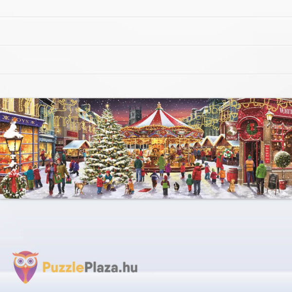 Meghitt karácsonyi vásár, 1000 db-os panoráma puzzle képe (Clementoni Christmas Collection, 39928)